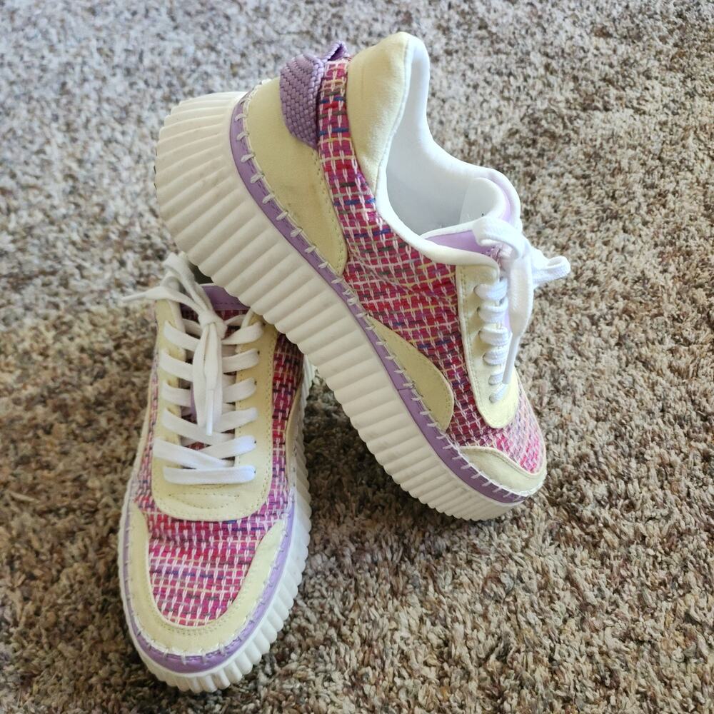 Coconuts by Matisse Go To Platform Sneakers Woven Tweed Yellow Purple Multi 7M